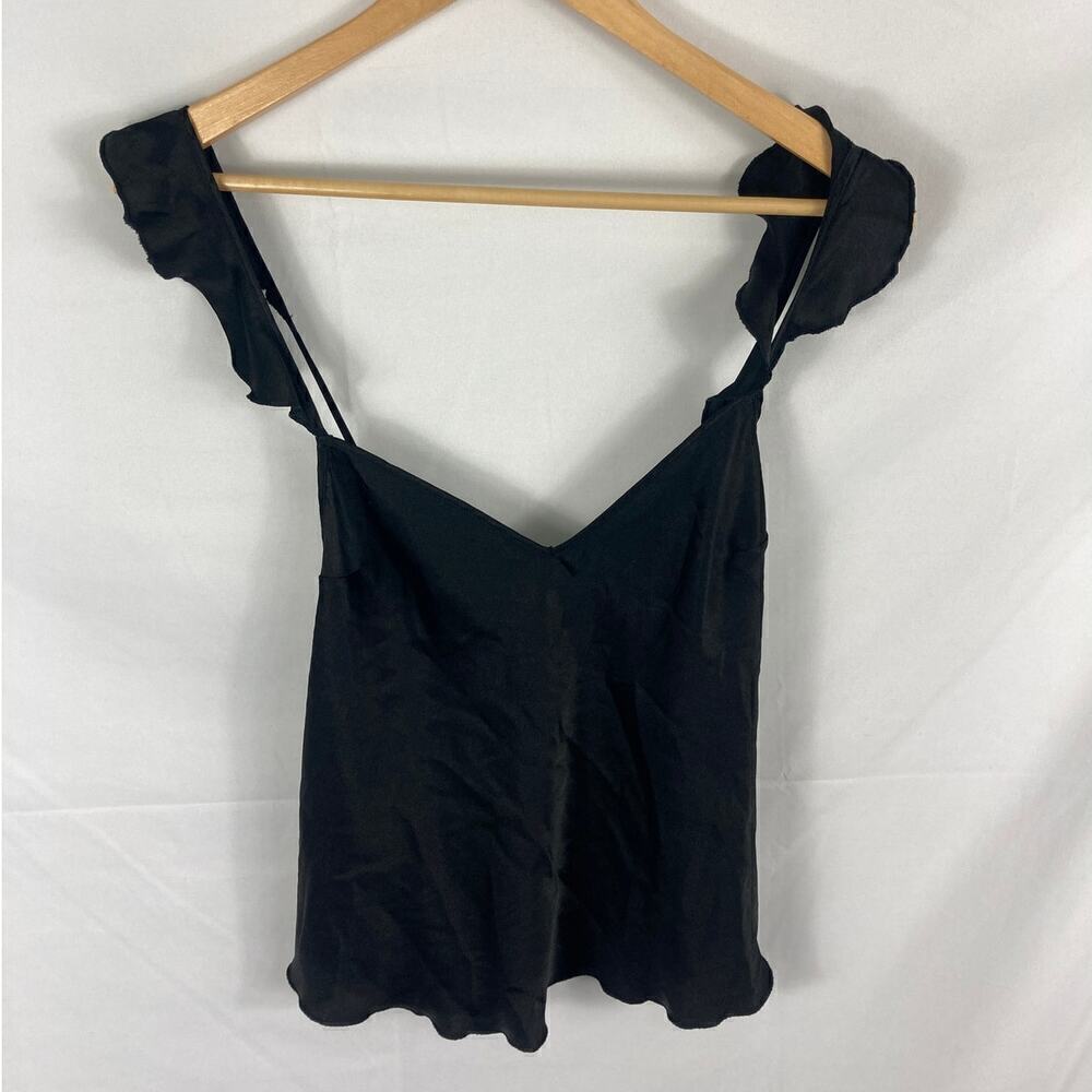 Victorias Secret Satin Ruffle Cross Back Tank Black Size Small